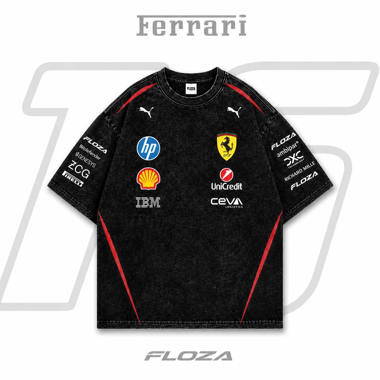 Ferrari F1 Acid Wash Tee — Black