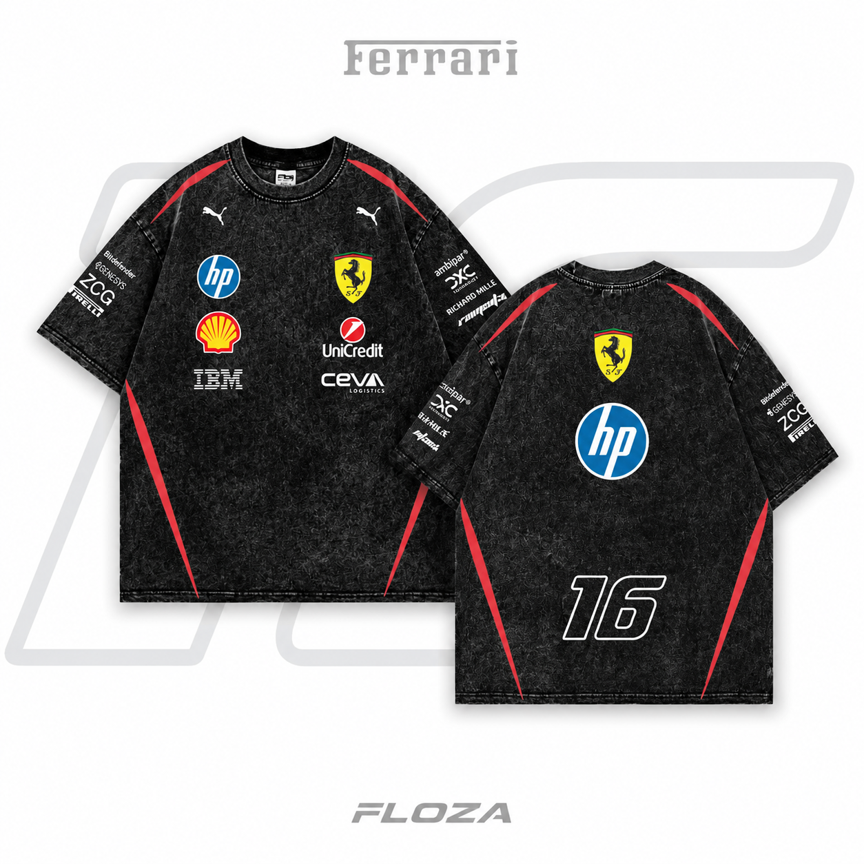 Ferrari F1 Acid Wash Tee — Black