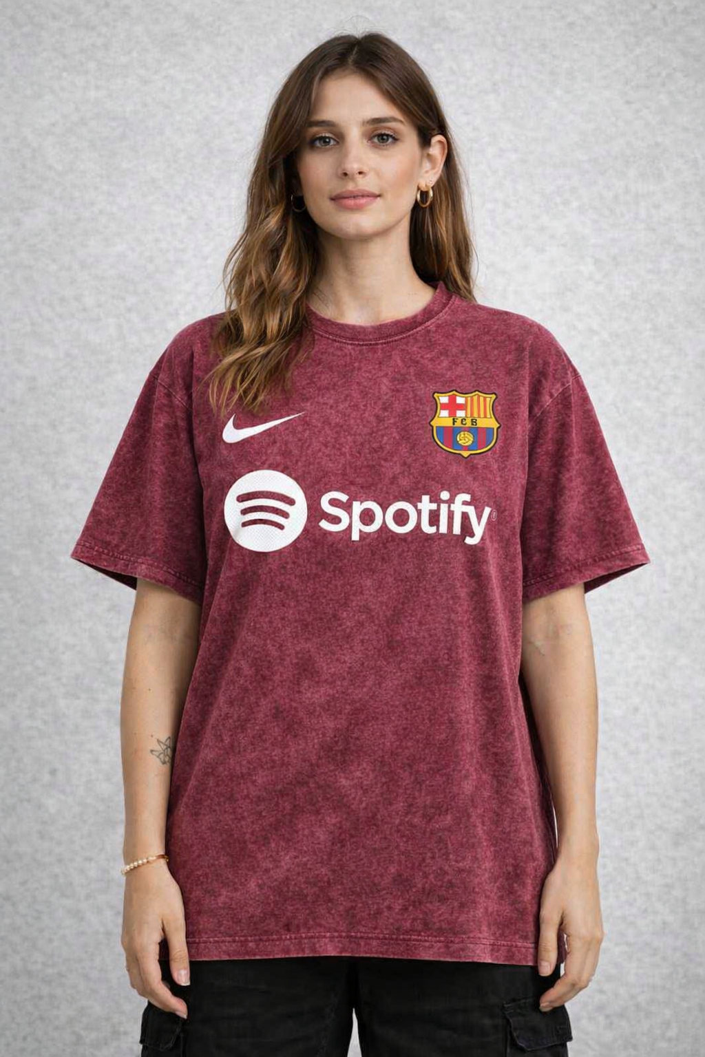 Barcelona Maroon Oversized Acid Wash