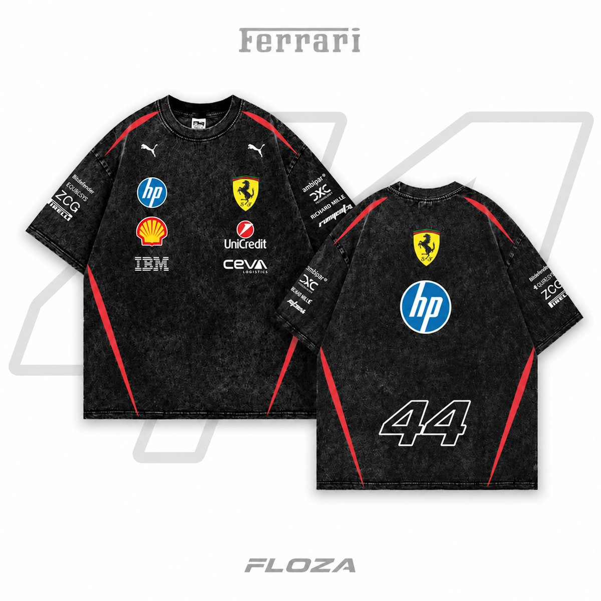 Ferrari F1 Acid Wash Tee — Black