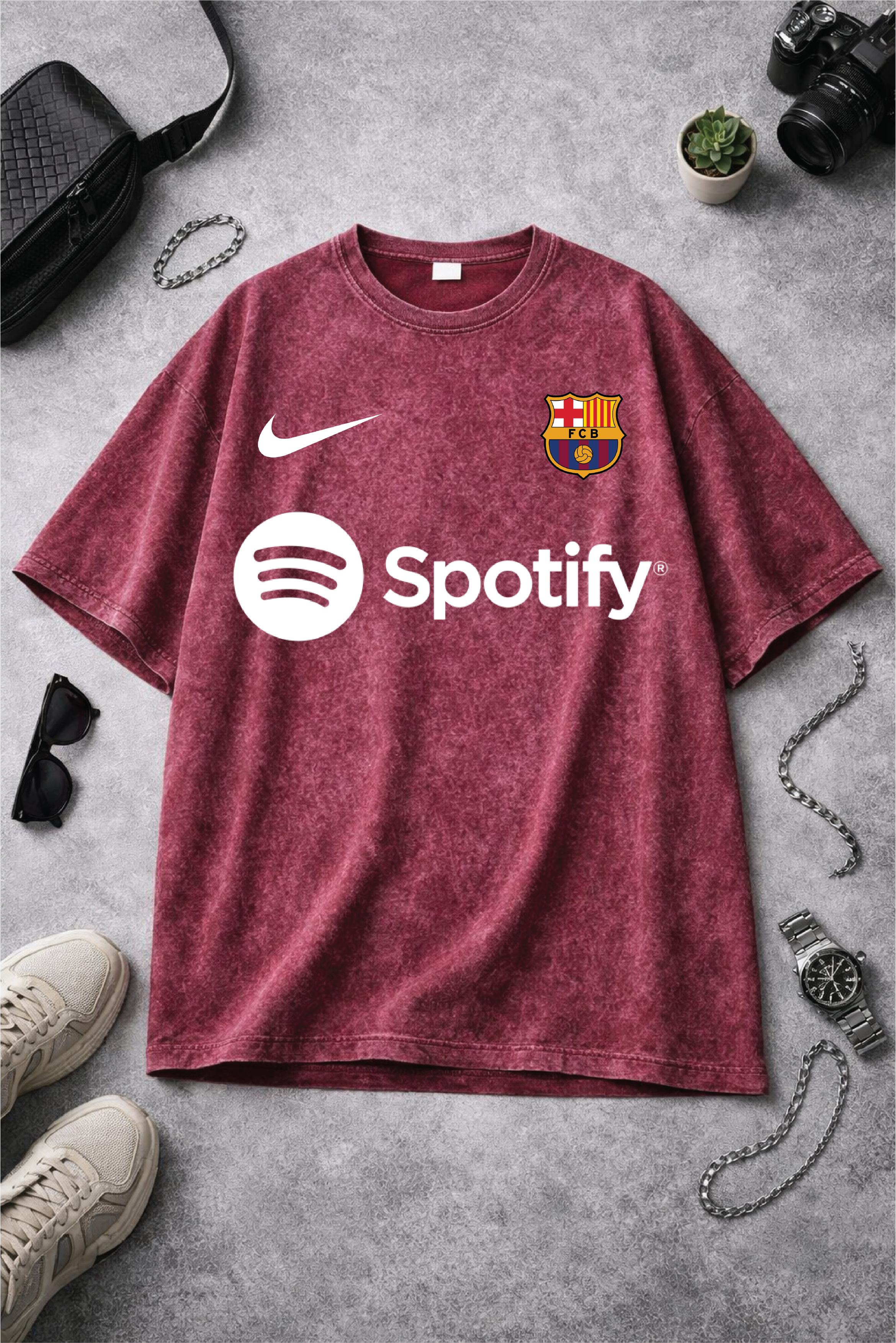 Barcelona Maroon Oversized Acid Wash